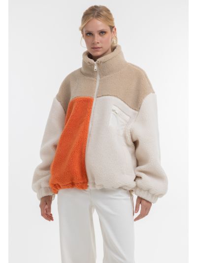Oversized Mutlicolor Patches Faux Fur Jacket