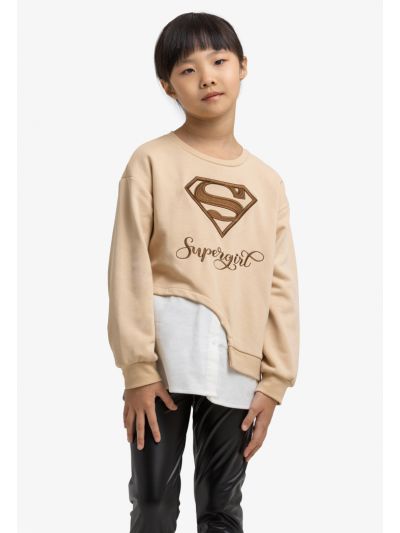 Supergirl Logo Print Crew Neck Long Sleeves Sweatshirt
