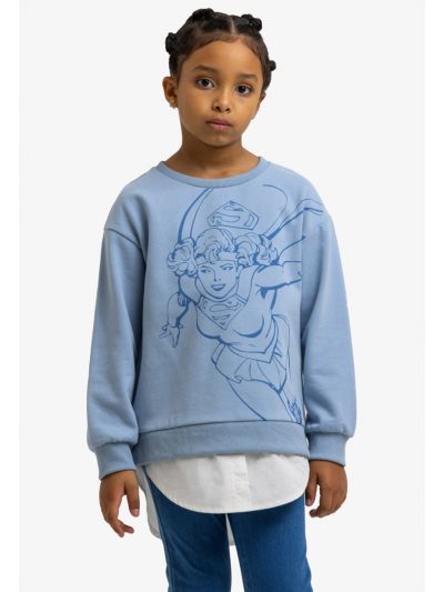 Supergirl Mega Print Crew Neck Long Sleeves Sweatshirt -Sale