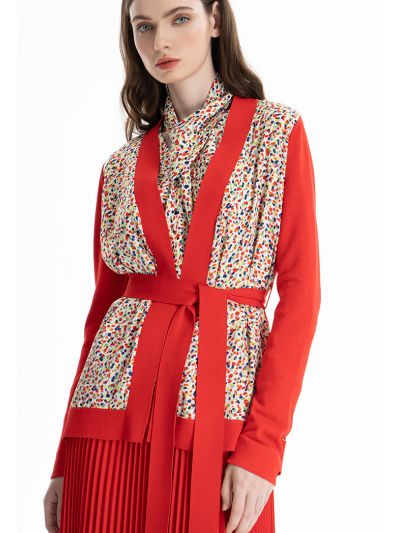 Contrast Half Polk Dots Open Cardigan