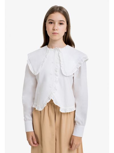 Solid Ruffled Sailor Collar Shirt
