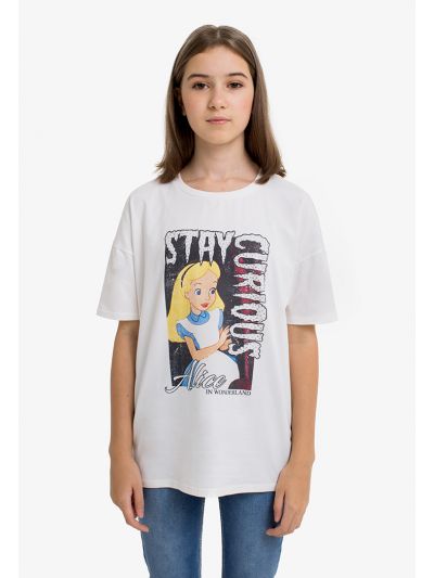 Alice in Wonderland Crystal Embellished Printed T Shirt