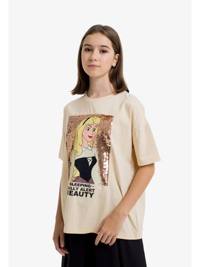Sleeping Beauty Sequined Printed T Shirt