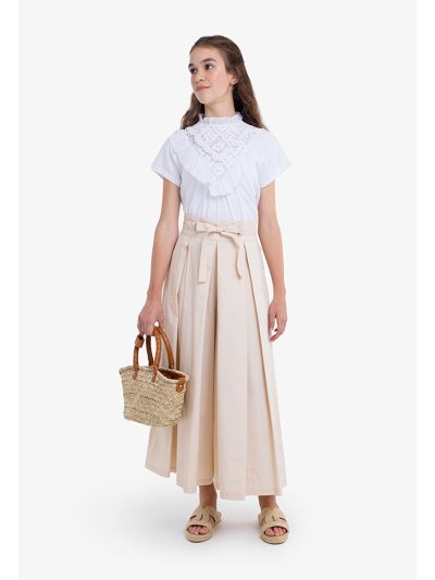 Solid Belted Palazzo Trousers