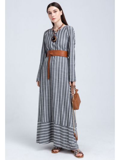 Raglan Sleeve Striped Abaya Dress