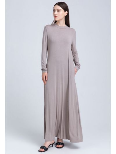 Round Neck Solid Dress