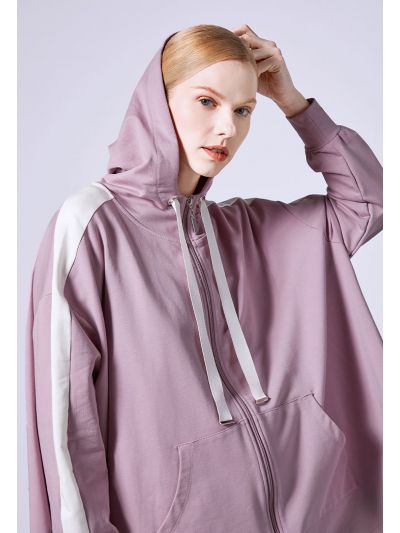 Stripe Sleeve Detail Hoodie Jacket