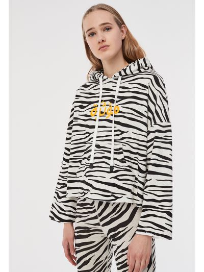 Animal Pattern Arabic Text Hooded Top
