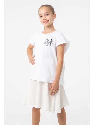 Short Sleeves Winged Chilling Print T-Shirt 