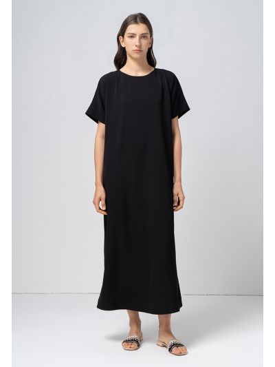 Solid Continuous Short Sleeves Maxi Dress