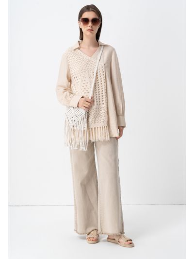 High Rise Wide Leg Cut Frayed Hem Denim Jeans