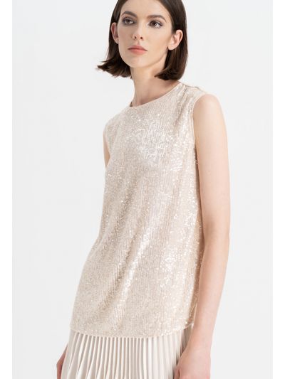 Sequins Sleeveless Round Neck Top