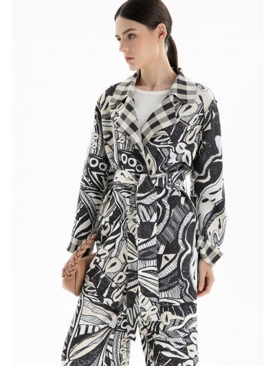 Printed Neoprene Jacket With Belt -Sale