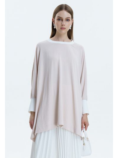 Solid Oversize Blouse With Contrast Rib