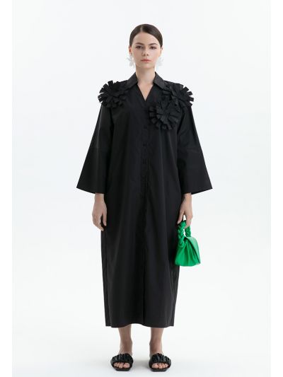 Solid Front Ruffles Maxi Shirt Dress -Sale