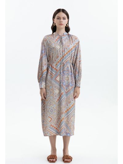 Printed Midi Dress With A Thin Belt -Sale