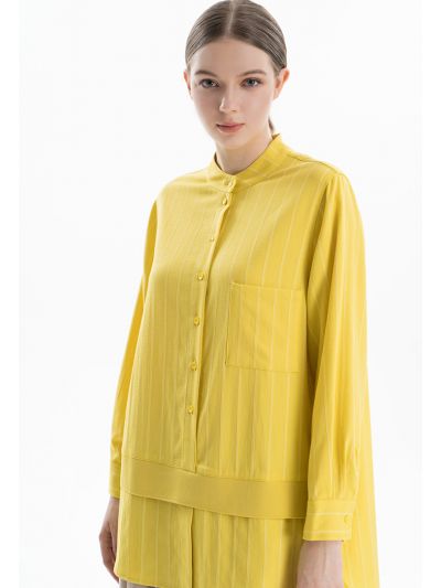 Striped Button Up Mandarin Collar Blouse -Sale
