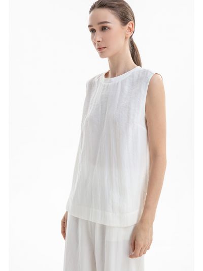 Solid Sleeveless Blouse With Back Opening