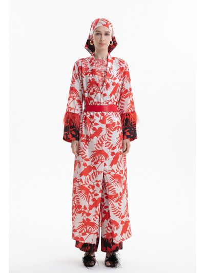 Feather Sleeves Printed Maxi Abaya -Sale