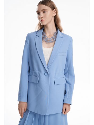 Drawstring Waist Solid Blazer - Work Style -Sale