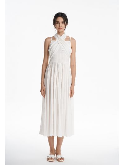 Smocked Wrap Solid Maxi Dress -Sale