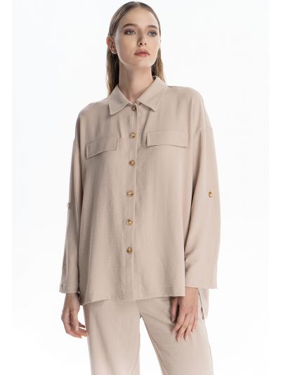 Solid Buttoned Up Shirt With Foldable Sleeves -Sale