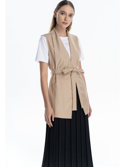 Wide Flaps Solid Sleeveless Gilet