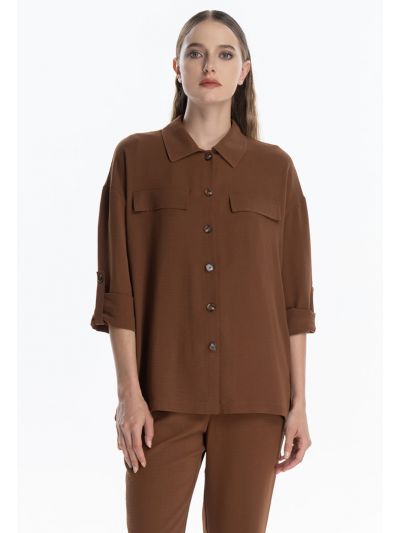 Solid Buttoned Up Shirt With Foldable Sleeves -Sale
