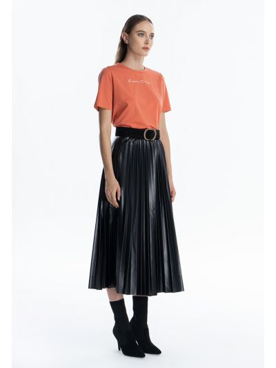 Pleated Solid Flared Maxi Skirt