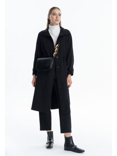 Drawstring Waist Solid Outer Jacket -Sale
