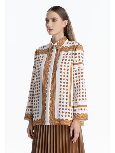 Tie Neck All Over Printed Blouse -Sale