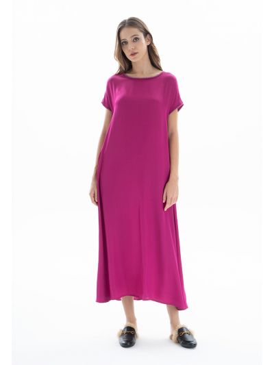 Lurex Rib Neck Flared Solid Dress -Sale