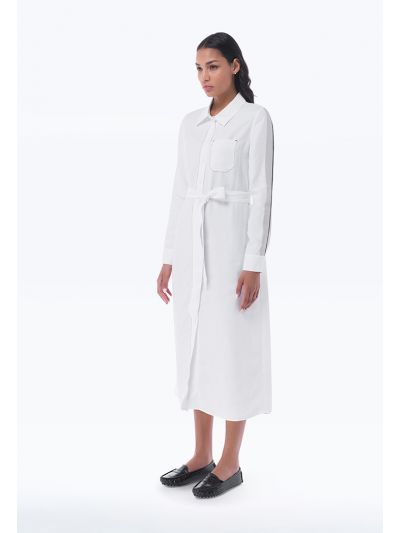 Solid Collared Front Pocket Maxi Dress