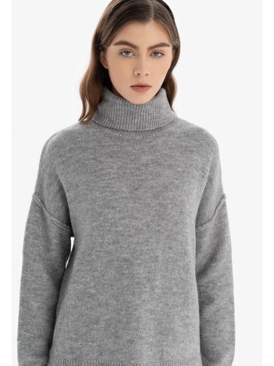 Knitted Foldable Turtle Neck Blouse -Sale