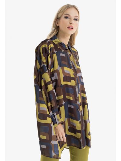 Geometrical Allover Printed Oversize Shirt -Sale