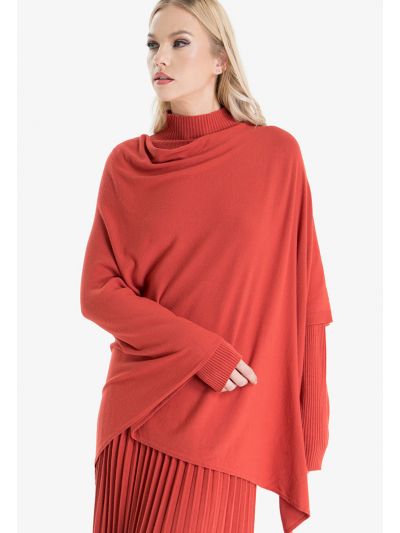 Asymmetrical Hem Knitted Poncho -Sale