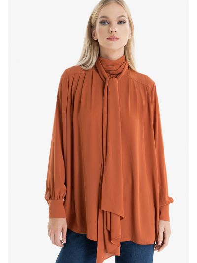 Detachable Tie Neck Loose Shirt