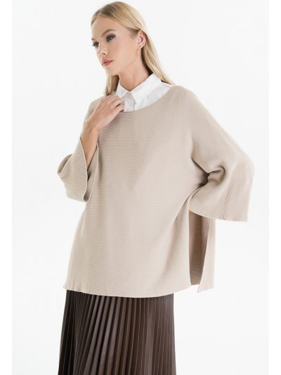 Side Slit Textured Knitted Blouse -Sale