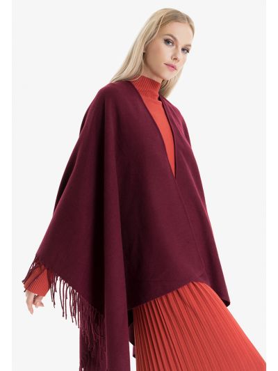 Solid Soft Woven Fringe Poncho -Sale