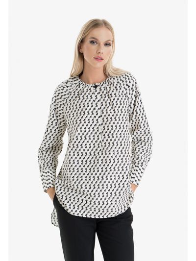Geometric Printed High Low Blouse -Sale