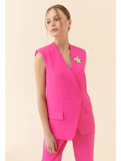 Roman Double Breasted Solid Vest Fuchsia