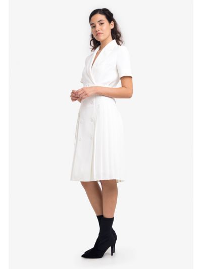 Double Breasted Pleated Belted Shirt Dress -Sale