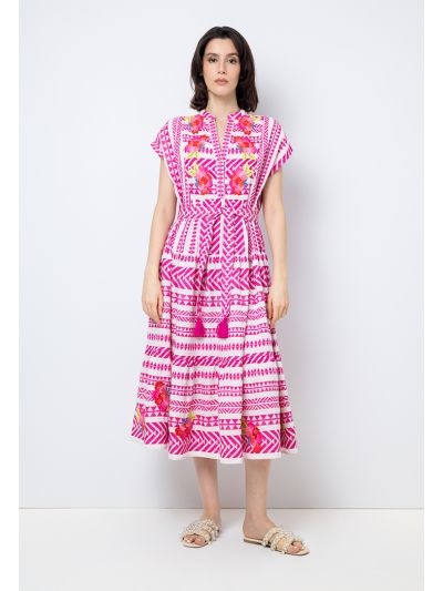 Embroidered Floral Cap Sleeves Dress