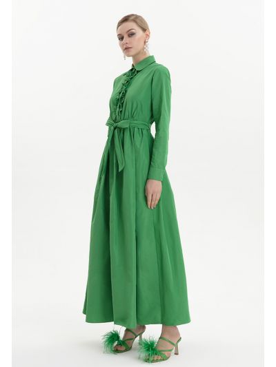 Sleeved Ruffled With Feathers Maxi Dress -Sale