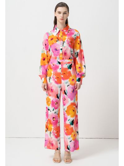 High-Waist Printed Floral Trouser