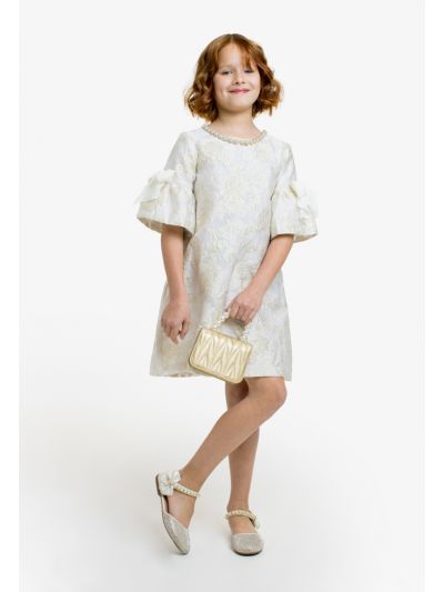 Embellished Collar Metallic Dress