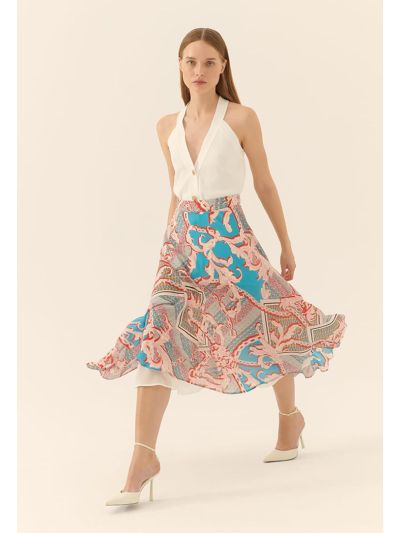 Roman Shawl Patterned Midi Skirt Multi Color