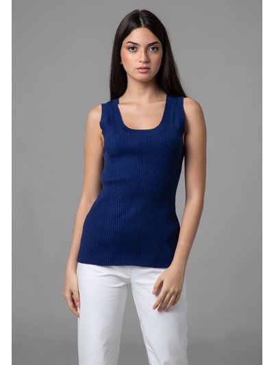 Ribbed Solid Round Neckline Knitwear Basic Top
