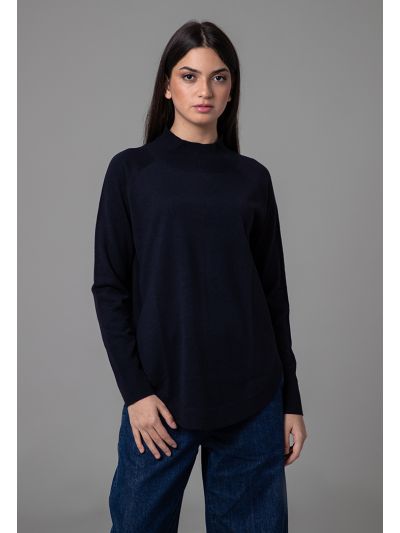 Ribbed High Neckline Round Hem Basic Top