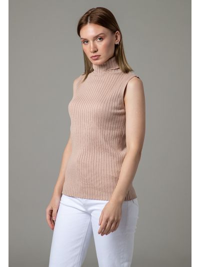 Ribbed Knitted Textured High Neck Basic Top